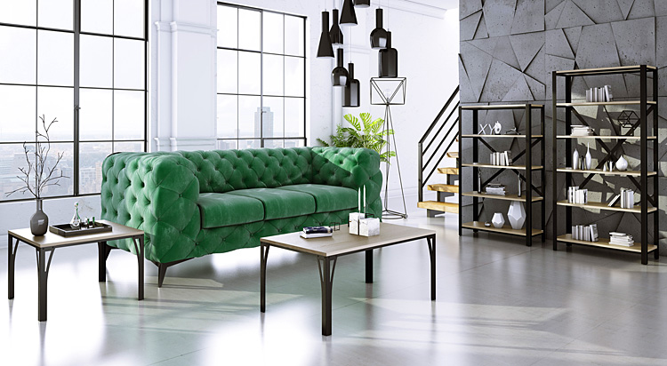 Wizualizacja z wykorzystaniem regału Alwaro 3X z kolekcji mebli Omnomi