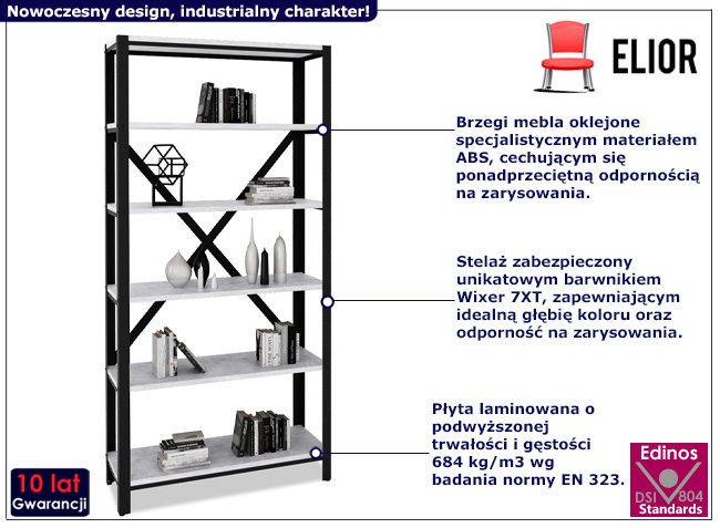 Regał z metalowym stelażem Hordos 4X czarny+beton