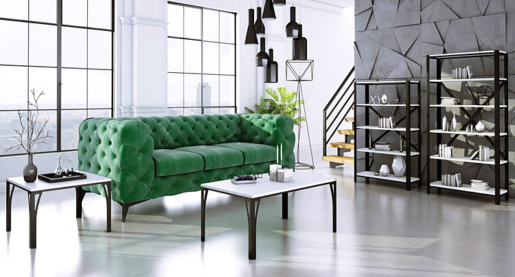 Wizualizacja z wykorzystaniem regału Alwaro 4X z kolekcji mebli Omnomi