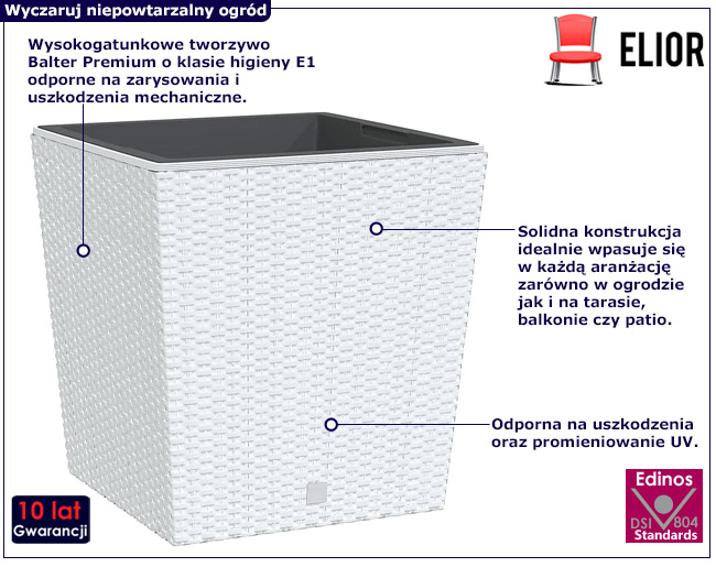 Duża biała donica ogrodowa imitująca rattan Povi
