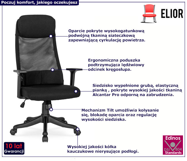 Czarny ergonomiczny fotel biurowy Aplo