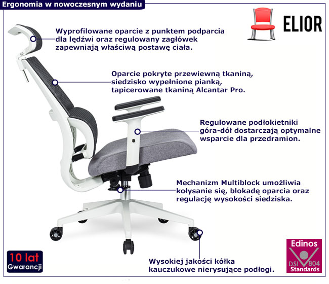 Szary ergonomiczny fotel z regulacją podłokietników Kevo