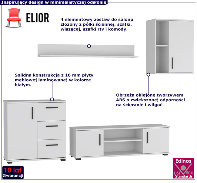 Komplet białych szafek do salonu Lamans 14X