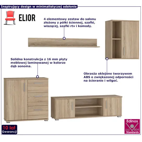 Komplet nowoczesnych szafek dąb sonoma Mirado 14X