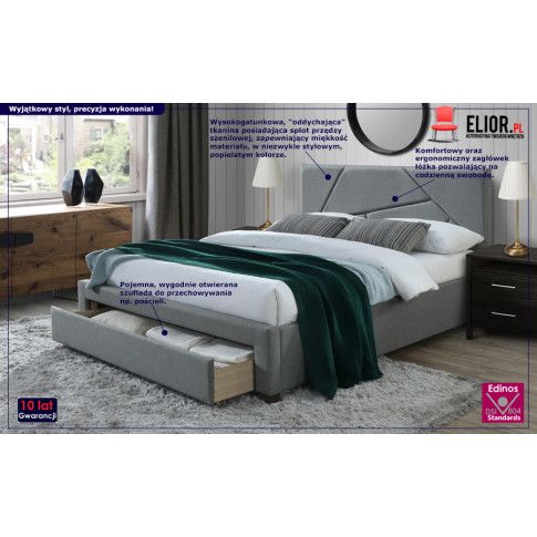 Fotografia Szare łóżko do sypialni - Dubio 160x200 cm z kategorii Łóżka tapicerowane