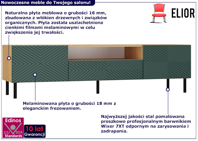 Infografika industrialnej szafki rtv ryflowanej Xeni 3X zielona