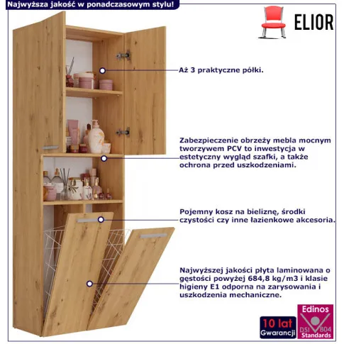 infografika regału łazienkowego zamykanego z koszem na pranie artisan Malmo 5X