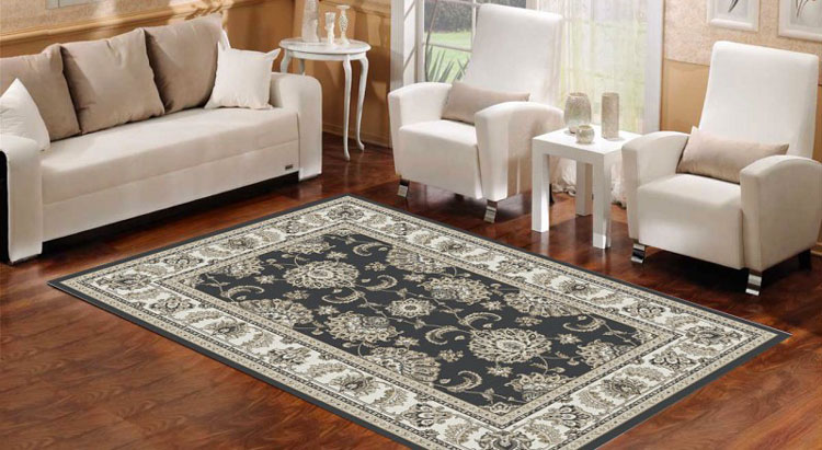 Antracytowy dywan Mesa 6X w eleganckim salonie