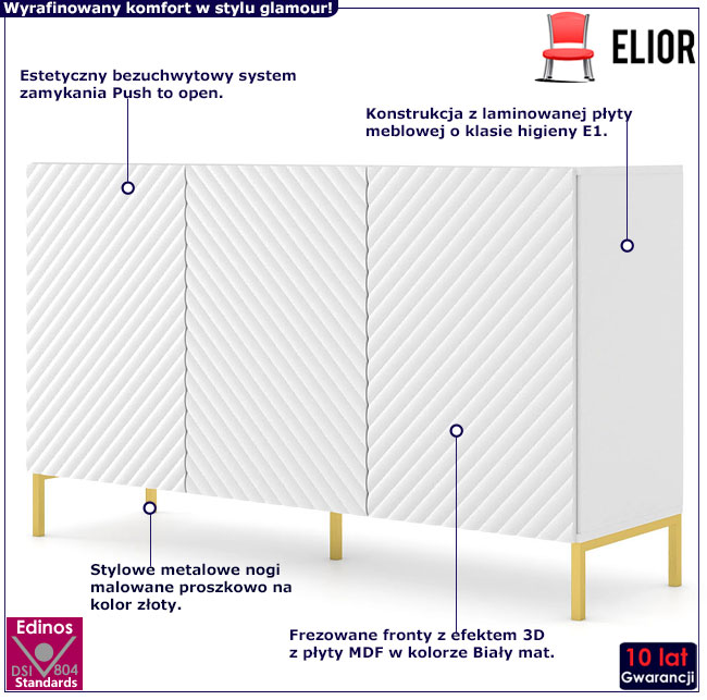Komoda biały mat + złoty Diva 3X