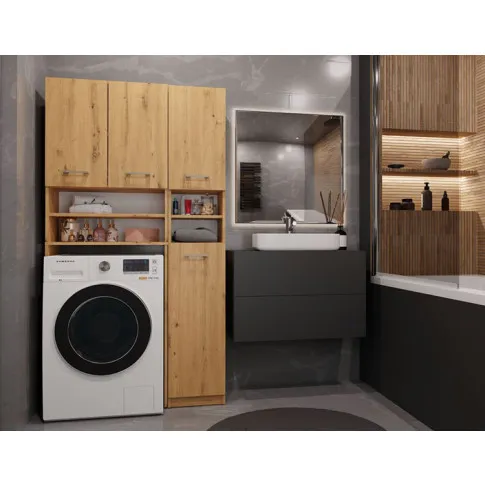 nowoczesna lazienka z wykorzystaniem szafki z wneka na pralke dab artisan deron 3x