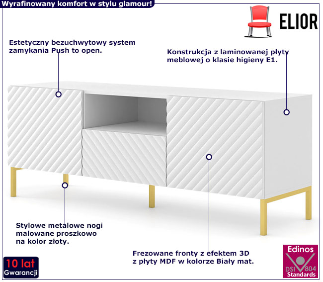 Szafka rtv biały mat + złoty Resa 5X