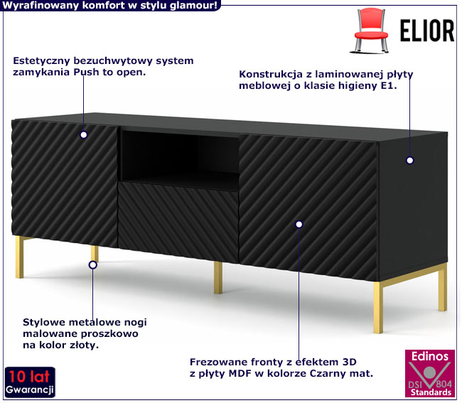 Szafka rtv czarny mat + złoty Resa 5X