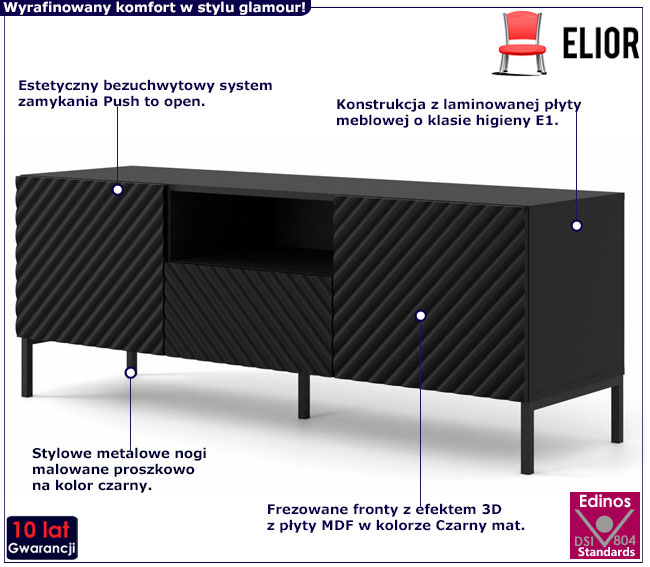 Szafka rtv czarny mat + czarne nogi Diva 5X