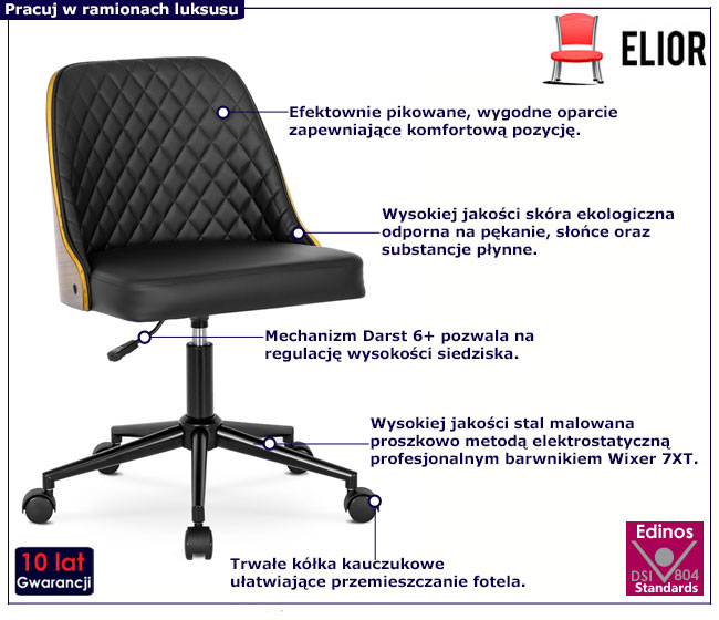 Czarny fotel obrotowy z ekoskóry Aurelo