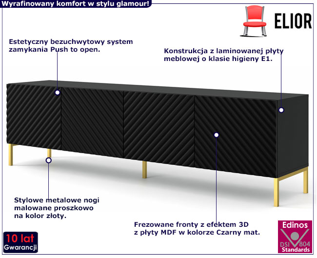 Szafka rtv czarny mat + złoty Diva 7X