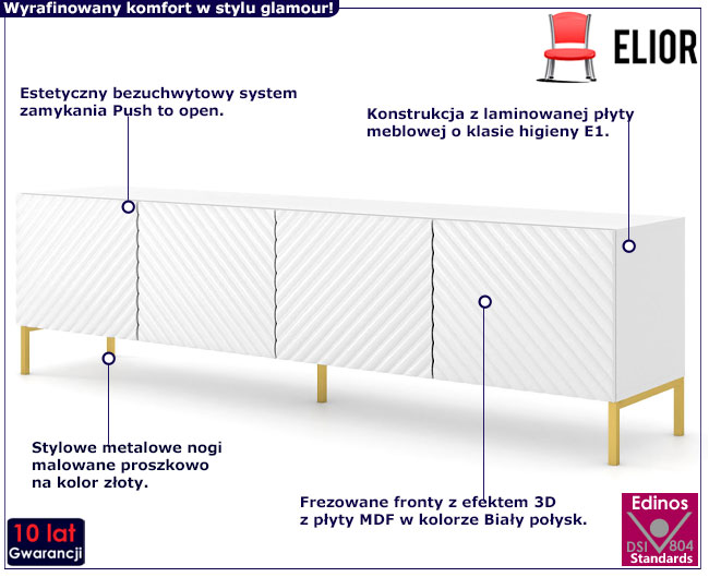 Szafka rtv biały połysk + złoty Resa 7X