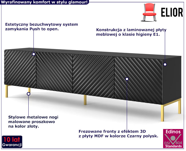 Szafka rtv czarny połysk + złoty Elsa 7X