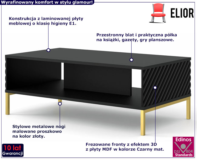 Ława kawowa czarny mat + złoty Elsa 8X