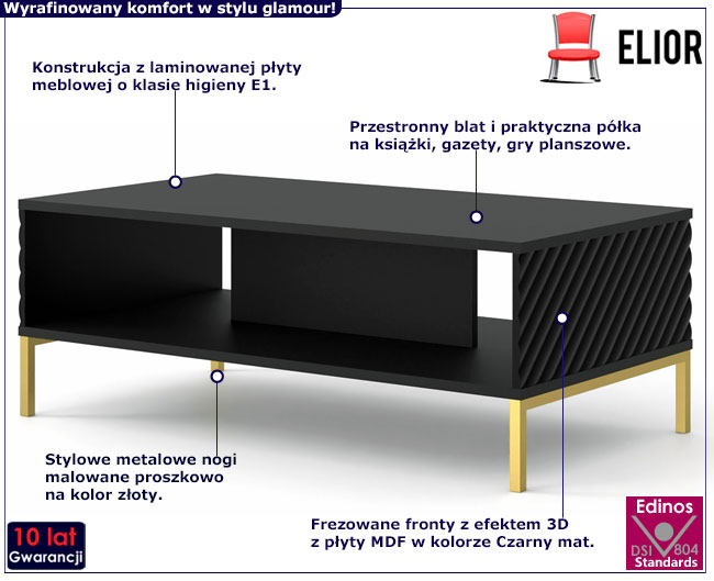 Ława kawowa czarny mat + złoty Diva 8X