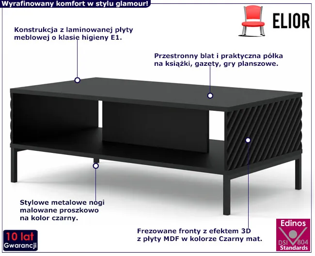 Ława kawowa czarny mat + czarne nogi Elsa 8X