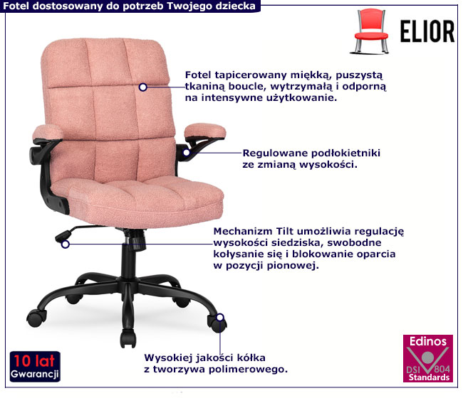 Różowy fotel obrotowy boucle Morivo 4X
