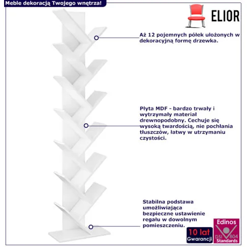Infografika regału na książki typu drzewko biały Figo 4X