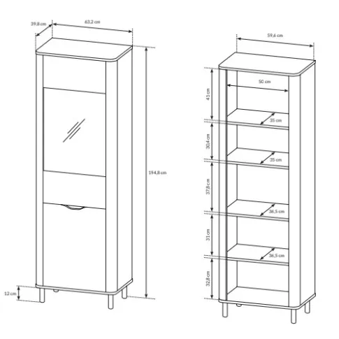 Wymiary wysokiej witryny Cortez 3X