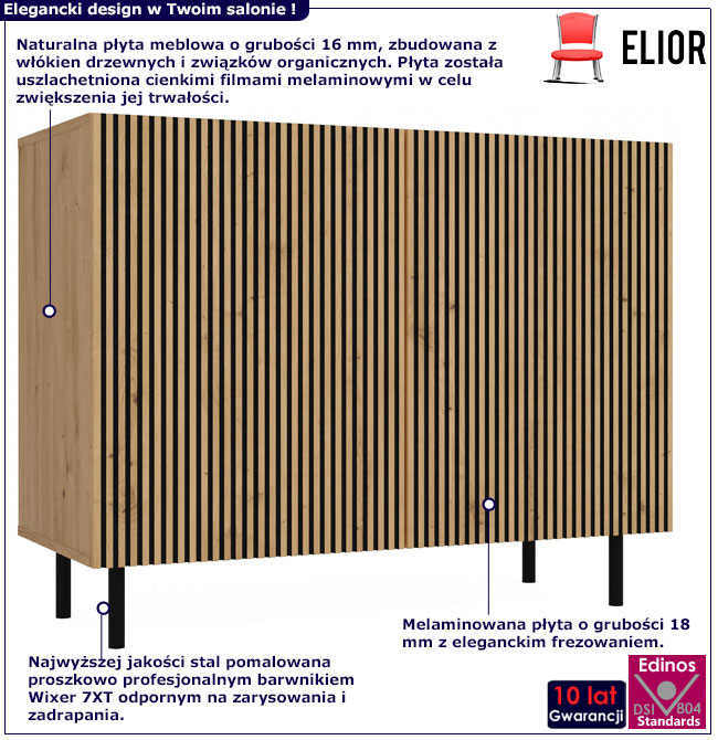 Infografika komody z frontami w lamele dąb artisan Frea 4X