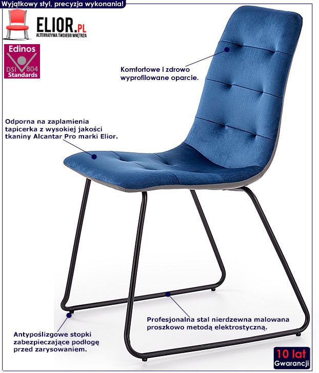 Granatowe krzesło pikowane do stołu Danter