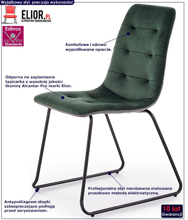 Zielone krzesło pikowane do kuchni, salonu Danter