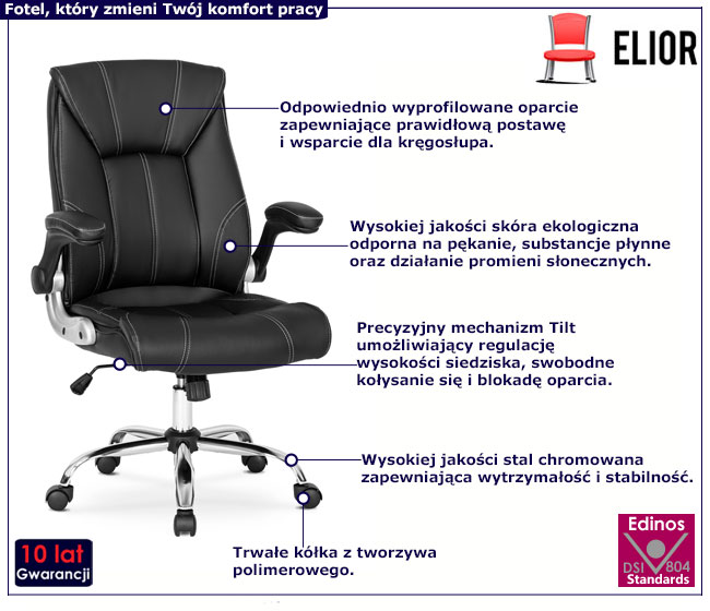 Czarny skórzany fotel do gabinetu Hezi 4X