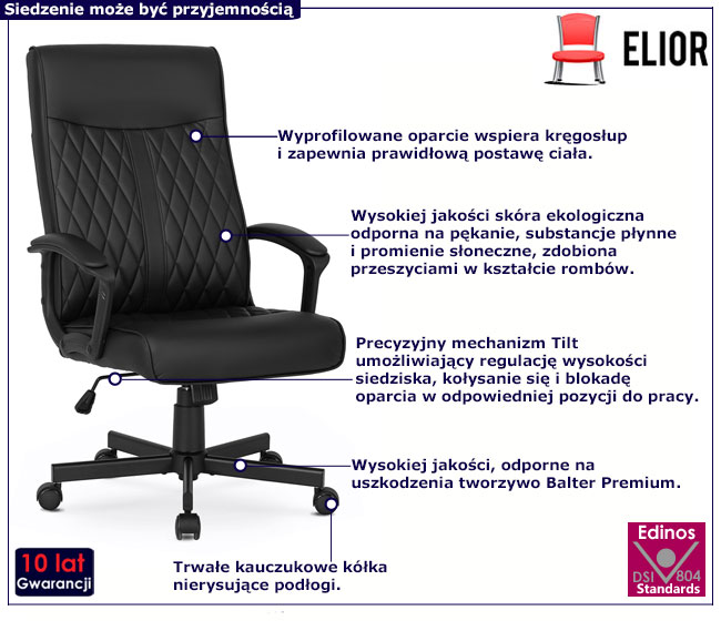 Czarny skórzany fotel biurowy Amiger 4X