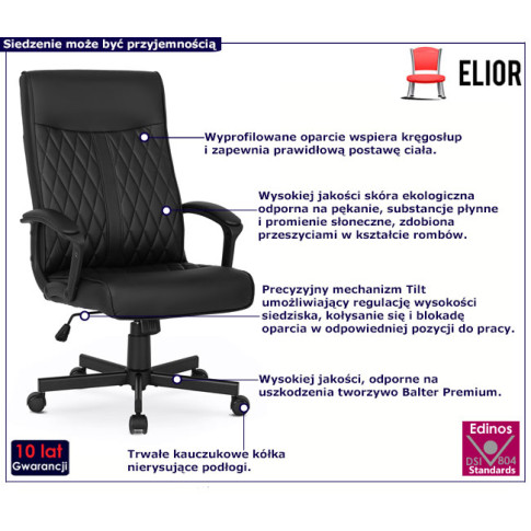 Czarny fotel biurowy z ekoskóry HIxo 4X