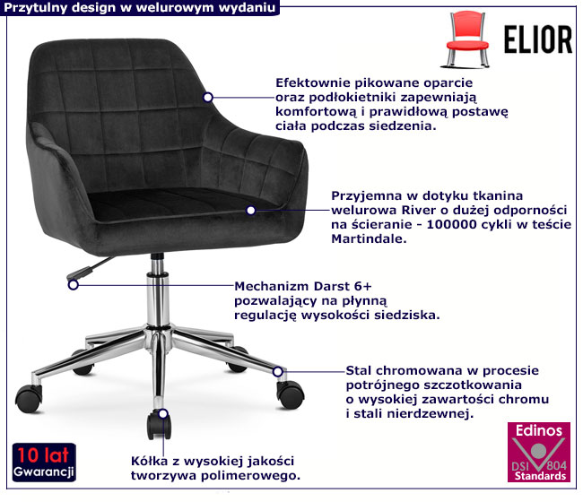 Czarny welurowy fotel obrotowy Gamma