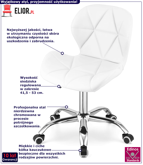 Biały pikowany nowoczesny fotel obrotowy do pracowni Infis 3X
