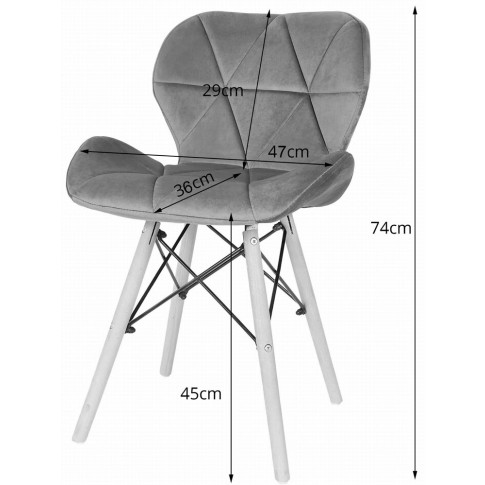 Wymiary krzesła welurowego pikowanego brąz Zeno 4X