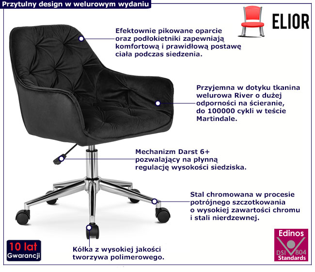 Czarny welurowy fotel obrotowy Untari