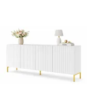 Biała komoda długa glamour z lamelami na złotych nogach - Dixter 3X w sklepie Edinos.pl