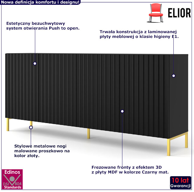 Komoda czarny mat + złoty Dixter 3X