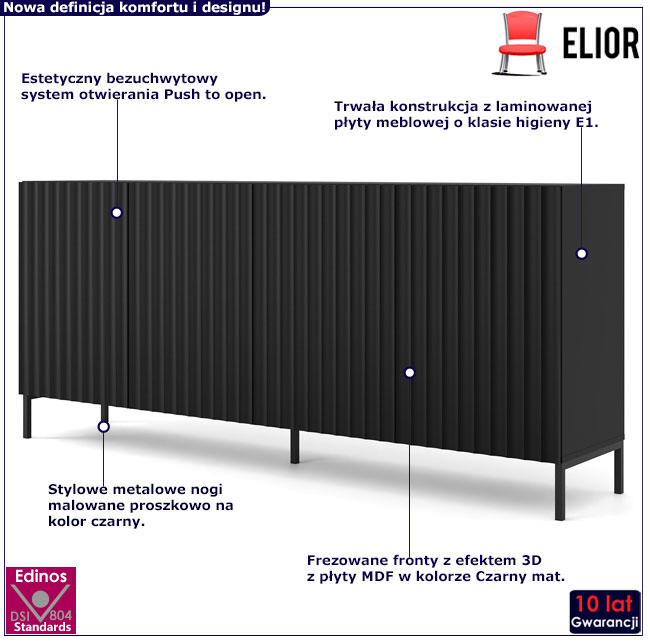 Komoda czarny mat + czarne nogi Dixter 3X