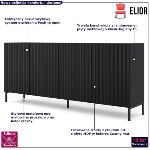 Komoda glamour czarny mat czarne nogi Isadora 3X