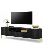 Czarna szafka rtv glamour z lamelami na złotych nogach - Dixter 4X w sklepie Edinos.pl