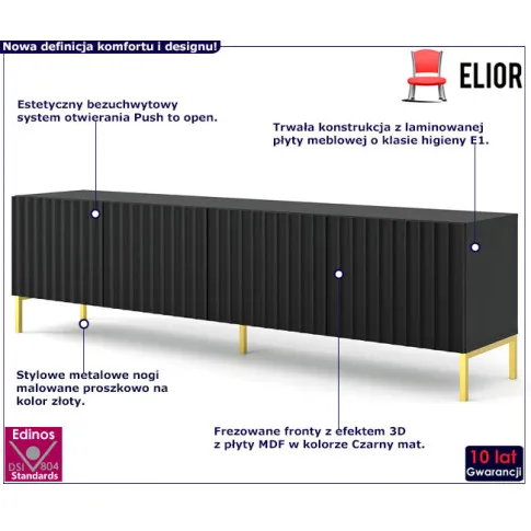Szafka rtv czterodrzwiowa czarny mat złote nogi Isadora 5X
