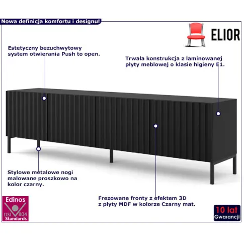 Szafka rtv czterodrzwiowa czarny mat czarne nogi Isadora 5X