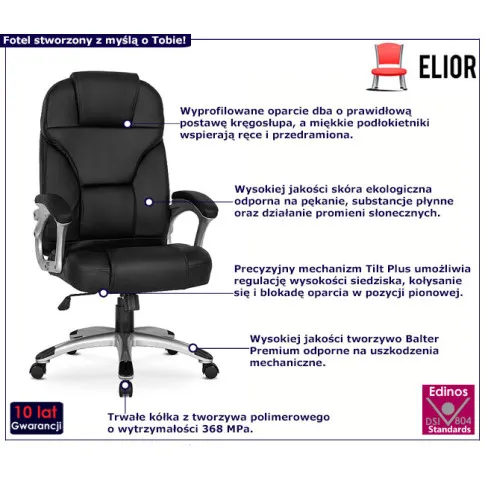 Czarny ergonomiczny fotel biurowy Akon 3X
