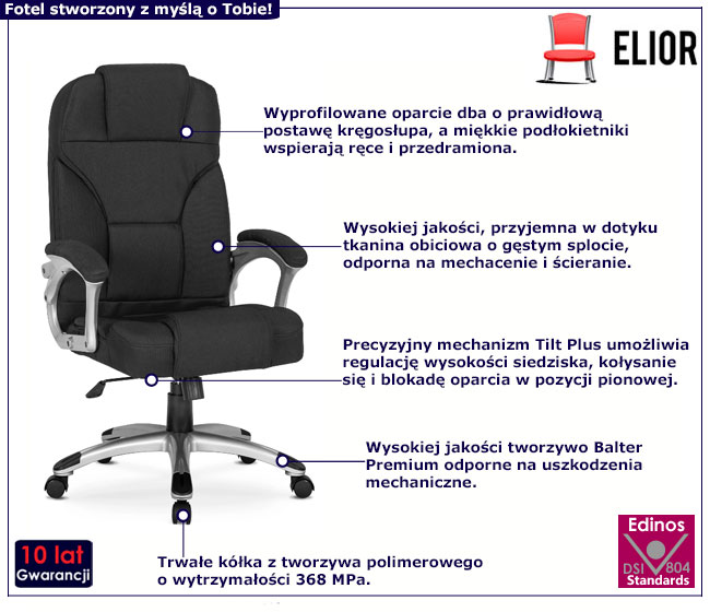 Czarny tapicerowany fotel do biurka Norga 4X