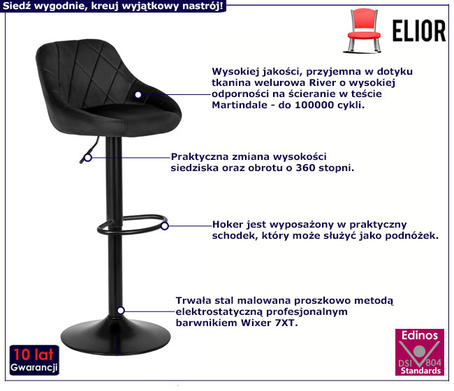 Czarny welurowy hoker kuchenny Zaya