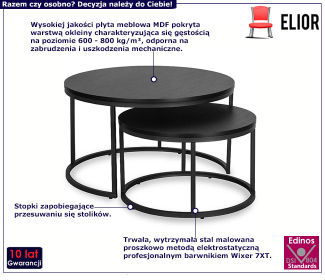Zestaw czarnych stolików kawowych Redo