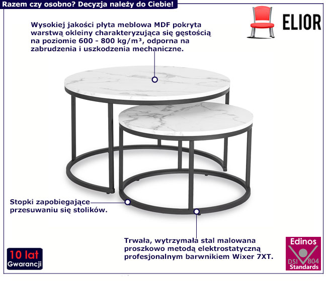 Zestaw 2 stolików kawowych biały marmur Redo