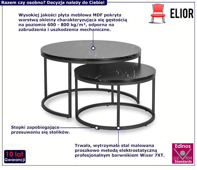 Zestaw 2 stolików kawowych czarny marmur Redo